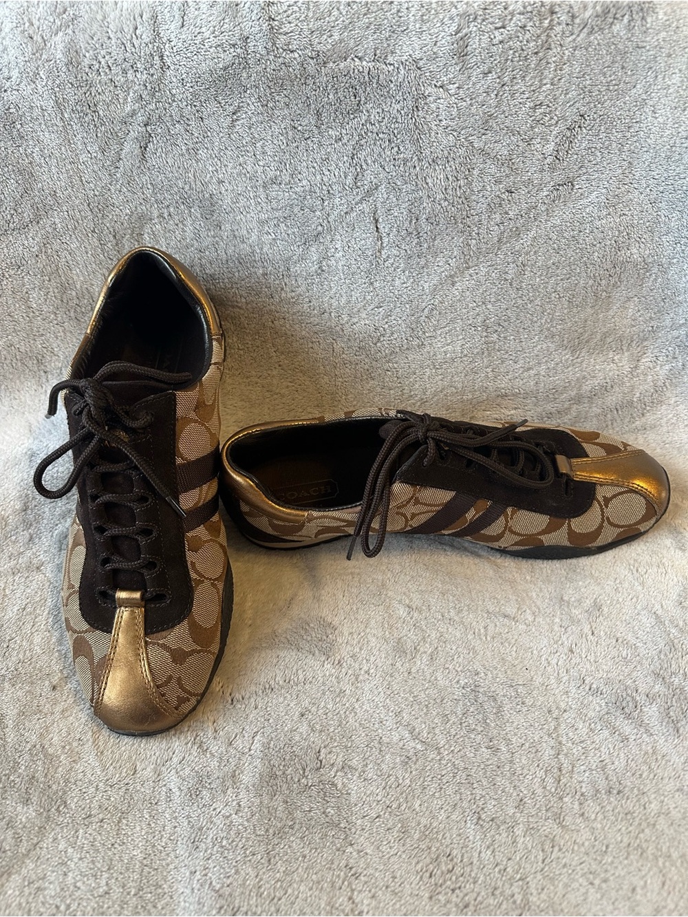 Coach Signature Canvas Sneakers with Brown and Metallic Gold Accents